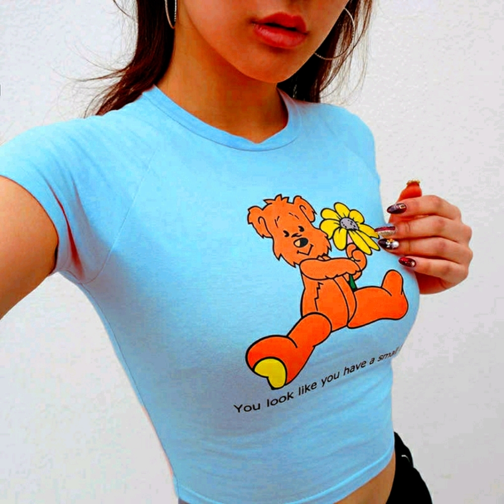 Adorable SMALL DICK Teddy bear print baby tee crop